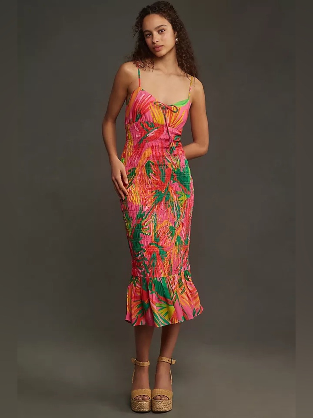 NWT Farm Rio x Anthropologie Ruched Tie-Front Dress M